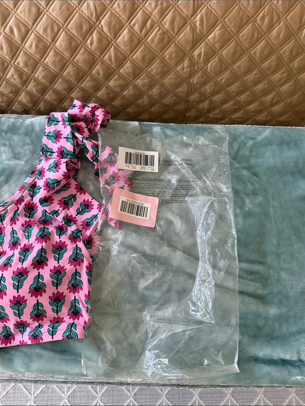 J. Crew Pink Floral One-Shoulder Bikini Top - Picture 3 of 5